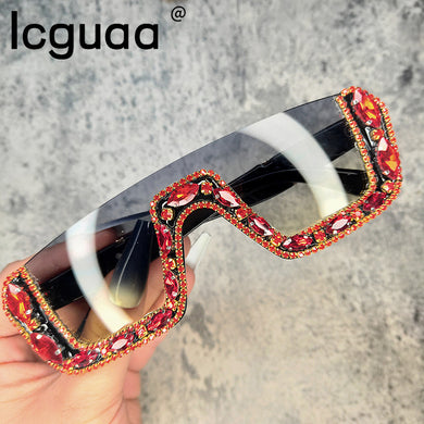 2023  Brand Designer Diamond Women Sunglasses One Picece Haft Frame Vintage Sun Glasses For Women Trend Style Eyewear