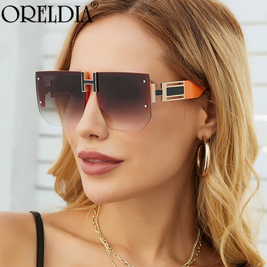 2023  Brand Designer Rimless Oversized Sunglasses Women Men Vintage Square Flat Top Sun Glasses Shades UV400