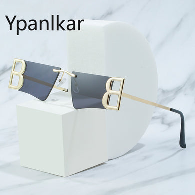 2023  Small Frame B Letters Sunglasses Women Brand Sun Glasses Rimless Square Metal Men Hollow Out Eyewear Shades