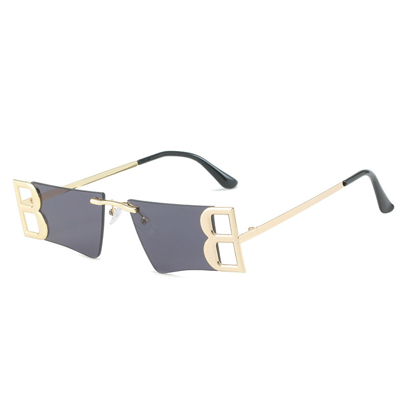 2023  Small Frame B Letters Sunglasses Women Brand Sun Glasses Rimless Square Metal Men Hollow Out Eyewear Shades
