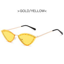 Load image into Gallery viewer, 2023 Brand Triangle Cat Eye Sunglasses Alloy Rimless Crystal Shiny Sun Glasses Female Unique Elegant Green Rhinestone Shades