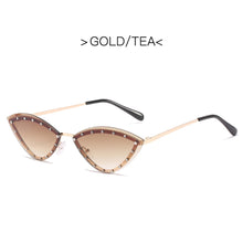 Load image into Gallery viewer, 2023 Brand Triangle Cat Eye Sunglasses Alloy Rimless Crystal Shiny Sun Glasses Female Unique Elegant Green Rhinestone Shades