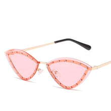 Load image into Gallery viewer, 2023 Brand Triangle Cat Eye Sunglasses Alloy Rimless Crystal Shiny Sun Glasses Female Unique Elegant Green Rhinestone Shades