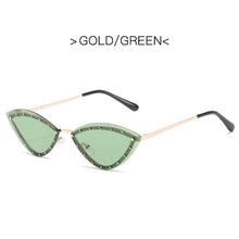 Load image into Gallery viewer, 2023 Brand Triangle Cat Eye Sunglasses Alloy Rimless Crystal Shiny Sun Glasses Female Unique Elegant Green Rhinestone Shades