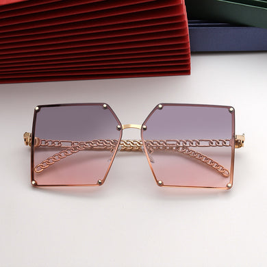 2023 Square Sunglasses Women Oversized Gradient Rimless Sun Glasses For Female Vintage Alloy Chain Cool Shades