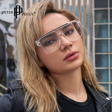 2023  Brand Sunglasses Women Retro Oversized Square Sunglasses Transparent Leopard Print Transparent Eyewear