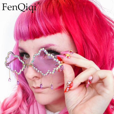 2023  Designer Small Women's Sun Protection Glasses Multi-Color Uv400 Cloud Diamond Rimless Sunglasses Women