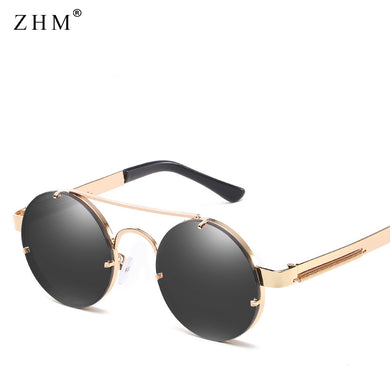 2023 Retro Round Steampunk Sunglasses Women  Popular Metal Spring Sun Glasses for Men Big Mirror Lens Oculos