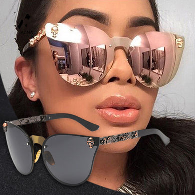 2023 Vintage Brand Design Sexy Lady Gothic Cat Eye Sunglasses Women Men Metal Skull Rose Gold Sun Glasses For Female Oculos