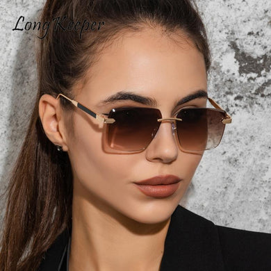 2023 Oversized Rimless Sunglasses Women Vintage Square Sun Glasses Female Retro Frameless Gradient Eyewear Outdoor Gafas Oculos