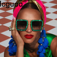 Load image into Gallery viewer, 2023 Oversized Square Cooling Black Sunglasses Women Shining Designer Rectangle Sun Glasses Men Green Tint Icon Shades  Eyewear
