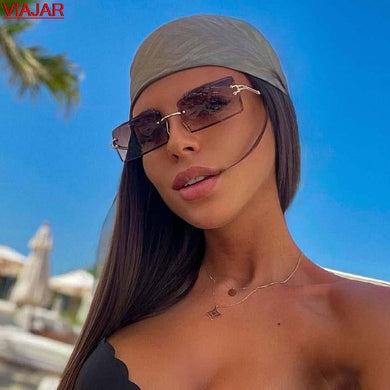 2023 Rimless Rectangle Sunglasses Women's Men Square Brand Design Gradient Women Sun Glasses Shades Female UV400 Eyewear