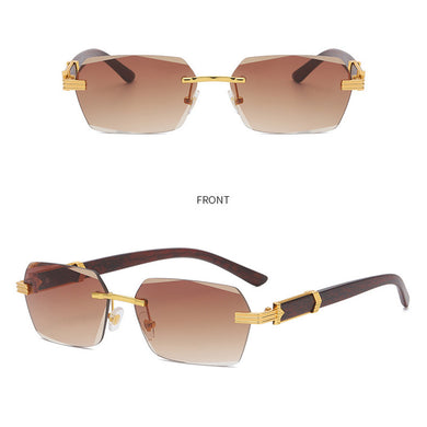 2023 Rimless Side Cut Square Sunglasses Women  Pink Glasses Imitation Wood Lentes De Sol Mujer UV400 Shades