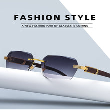 Load image into Gallery viewer, 2023 Rimless Side Cut Square Sunglasses Women  Pink Glasses Imitation Wood Lentes De Sol Mujer UV400 Shades