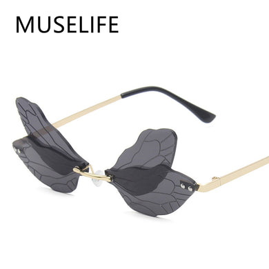 2023 Vintage Dragonfly Wings Sunglasses Rimless Women Clear Lens Eyewear Men Pink Sun Glasses UV400 Eyewear Female