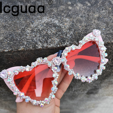 2023 Vintage Sexy Crystal Heart Sunglasses For Women  Brand Diamond Sun Glasses Ladies Retro Hip Hop Cool Eyewear