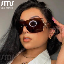 Load image into Gallery viewer, 2023 Y2K One Piece Oversized Sunglasses Women  Brand Designer Wrap Around Sun Glasses Men UV400 Eyewear Shades
