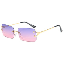 Load image into Gallery viewer, 2023 blue rectangle frameless sunglasses men&#39;s metal small square sunglasses ladies gradient frameless glass UV400