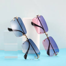 Load image into Gallery viewer, 2023 blue rectangle frameless sunglasses men&#39;s metal small square sunglasses ladies gradient frameless glass UV400