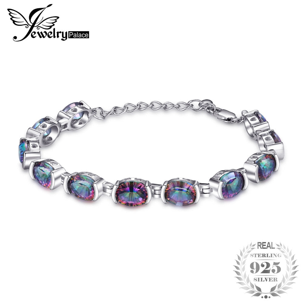 20ct Genuine Natural Fire Rainbow Mystic Topaz Bracelets Tennis For Women Solid 925 Sterling Silver Vintage Fashion Luxury