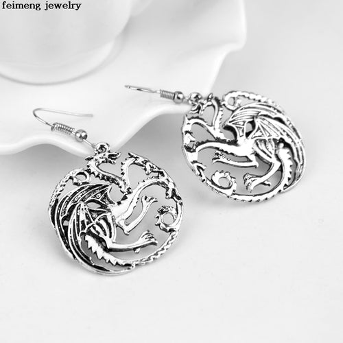 20pcs Game Of Thrones House Targaryen Earrings Vintage Punk Antique Silver Hollow Dragon Drop Dangle Earrings