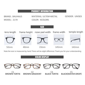 2170 bauhaus  Ultem and metal square prescription glasses frame myopia