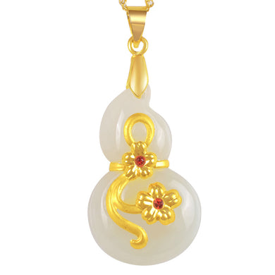 24K Gold Inlaid Wada Jade Pendant Rope Necklace Fashion Temperament Accessories Gifts