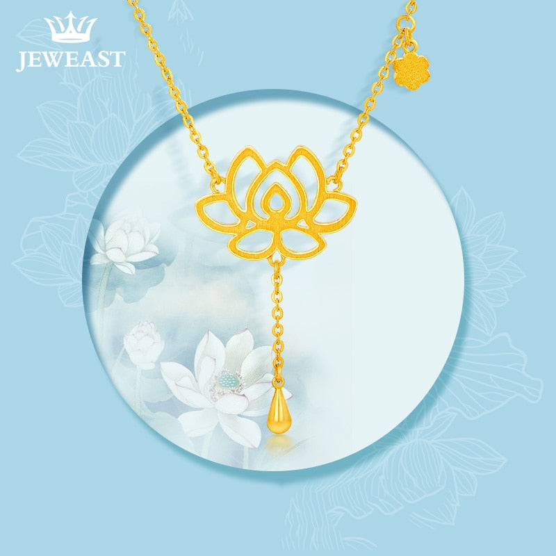 24K Pure Gold Necklace Real AU 999 Solid Gold Chain Classic Beautiful Lotus Upscale Trendy Party Fine Jewelry Hot Sell New 2018