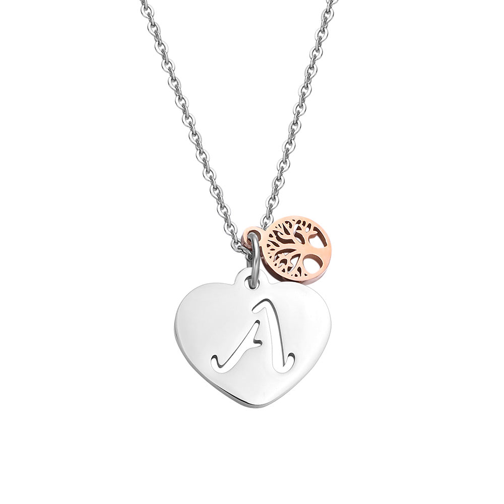 26 Letters Necklaces Pendants Silver Alphabet Heart Necklaces Rose Gold Tree of Life Stainless Steel Fashion Jewelry