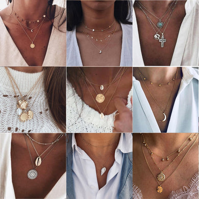 26 Styles Bohemian Multi layer Pendant Necklaces For Women Fashion Golden Geometric Charm Chains Necklace Jewelry