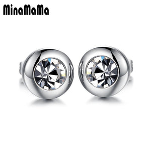 2PCS Hot 316L Surgical Stainless Steel Earring Round Clear Crystal Stud Earrings For Women Men Punk Jewelry Xmas Gift