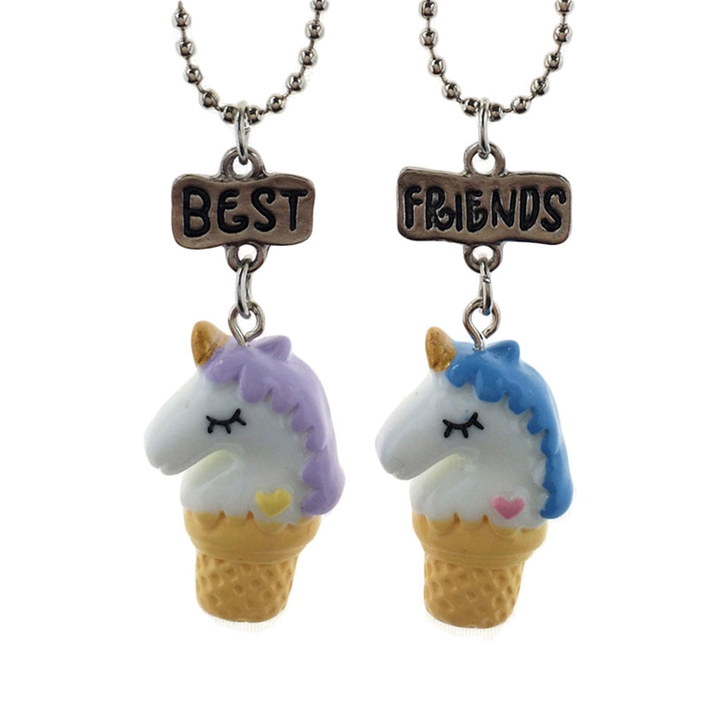 2PCS/Lot Kids Fashion Chain Necklace Cartoon Ice-cream Pendant Best Friends Gift Unicorn Pendants
