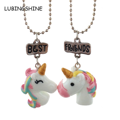 2PCS/Lot Unicorn Pendant Necklaces For Children Girls Best Friend Friendshipe Necklace Chain Jewelry N1139