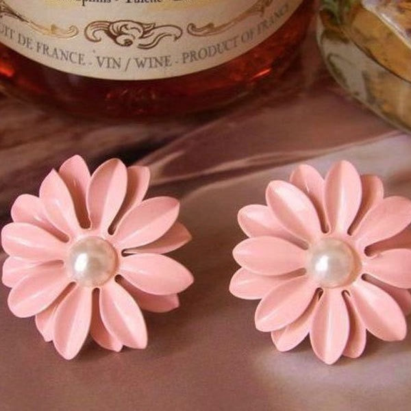 2Pair Lovely Cute Pink Daisy Flower with Pearl Stud Earrings For Women Earring#50677