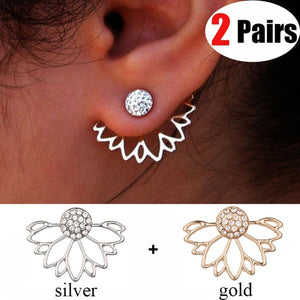 2Pairs Fashion Lotus Flower Stud Earrings Fashion Crystal Flower Earrings Charm Jewelry for Women