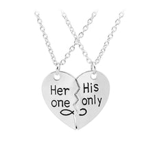 Carica l&#39;immagine nel visualizzatore di Gallery, 2Pcs/Set Her One His Only Letter Carved Couple Heart Pendant Matching Necklace