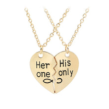Carica l&#39;immagine nel visualizzatore di Gallery, 2Pcs/Set Her One His Only Letter Carved Couple Heart Pendant Matching Necklace