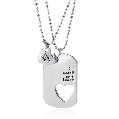 2pcs Fashion Couple Necklace Set Lettering I Carry Your Heart With Me Love Heart Hollow Charms Choker Necklace For Men Women