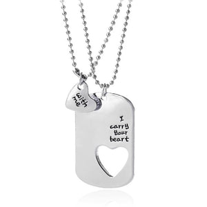 2pcs Fashion Couple Necklace Set Lettering I Carry Your Heart With Me Love Heart Hollow Charms Choker Necklace For Men Women