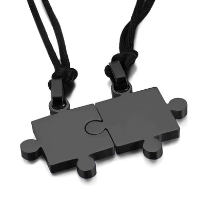2pcs/Pair Stainless Steel Puzzle Pendant Necklace Rope Chain For Lover Couple Women Men Love Romantic Jewelry Valentine Gift
