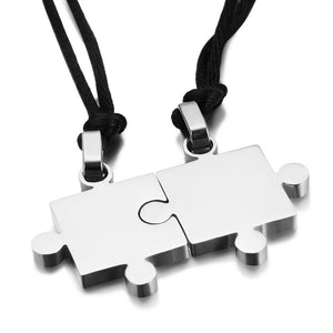 2pcs/Pair Stainless Steel Puzzle Pendant Necklace Rope Chain For Lover Couple Women Men Love Romantic Jewelry Valentine Gift