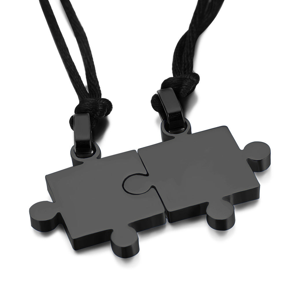 2pcs/Pair Stainless Steel Puzzle Pendant Necklace Rope Chain For Lover Couple Women Men Love Romantic Jewelry Valentine Gift