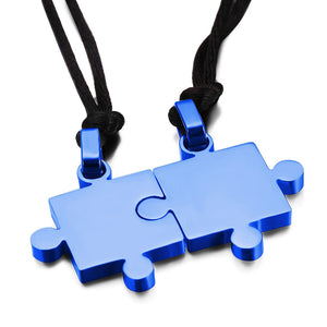 2pcs/Pair Stainless Steel Puzzle Pendant Necklace Rope Chain For Lover Couple Women Men Love Romantic Jewelry Valentine Gift