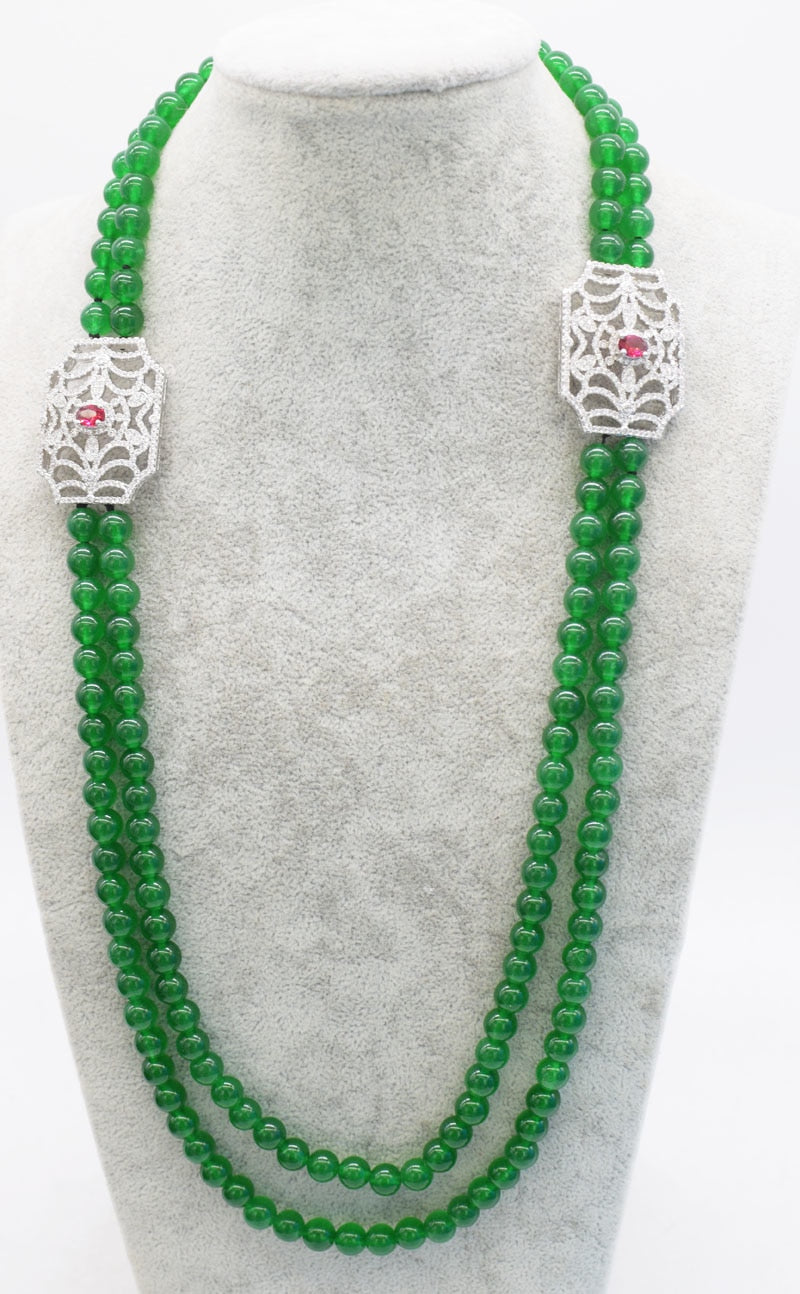 2rows green jade round 8mm necklace 24-26inch wholesale beads nature gemstone unique pendant