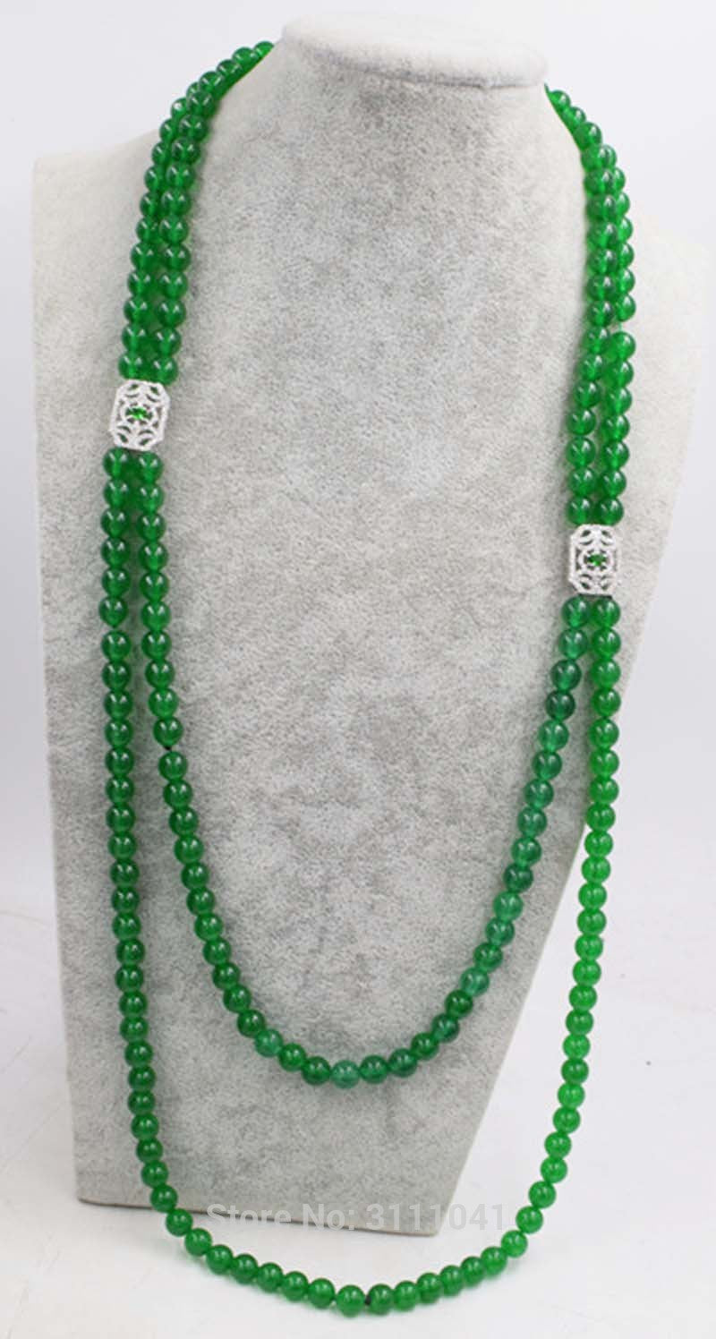 2rows green jade round 8mm necklace 24-26inch wholesale beads nature gemstone