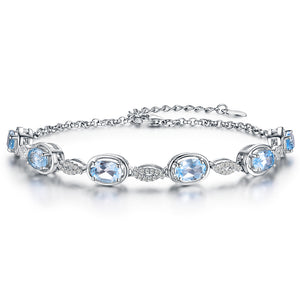 3.4ct Natural Sky Blue Topaz Oval Gemstone jewellery Strand Bracelets real 925 Silver Jewelry for Women