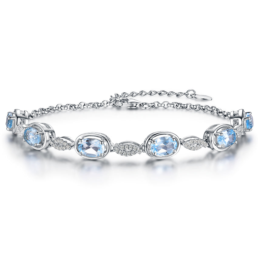 3.4ct Natural Sky Blue Topaz Oval Gemstone jewellery Strand Bracelets real 925 Silver Jewelry for Women