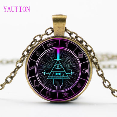 3 Colors Glass Necklace Steampunk Drama Gravity Falls Mysteries BILL CIPHER WHEEL Time Gems Pendant Necklace