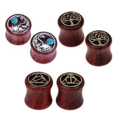 3 Pairs Mixed Style Wooden Flesh Saddle Tunnel Ear Stretcher Expander Plug Ear Piercings 10mm