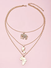 Load image into Gallery viewer, 3 Pcs/Set Vintage Crystal Elephant Pyramid Ancient Egyptian Pharaoh Map Pendant Multilayer Gold Necklace Punk Lady Jewelry Gifts